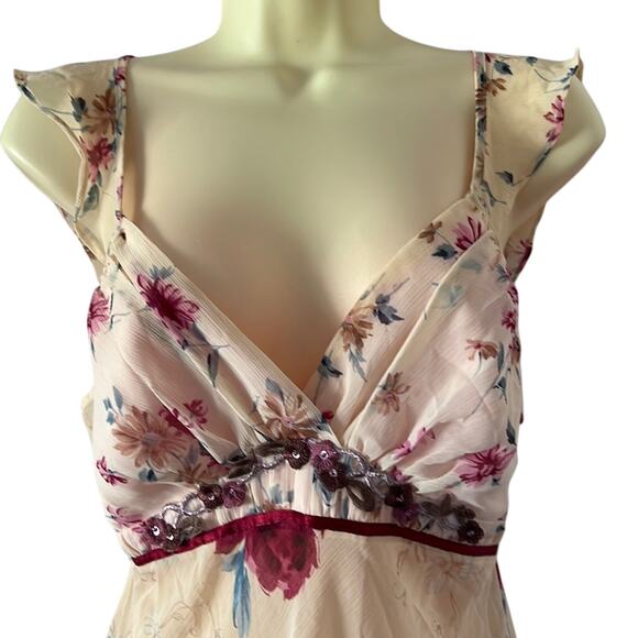 Flora by Flora Nikrooz Size M Floral Print Crinkle Chiffon Long Nightgown - Picture 3 of 10